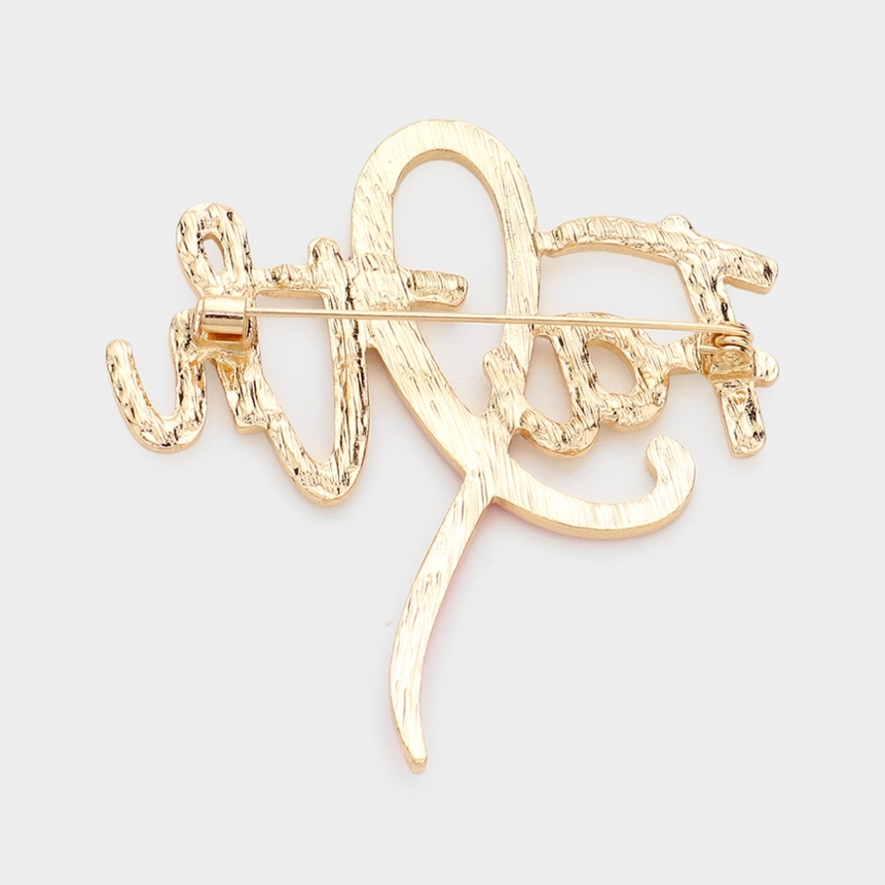 Pink Ribbon Brooch FAITH Gold Rhinestone Bow Cancer Pin Accessory Message - Picture 2 of 2